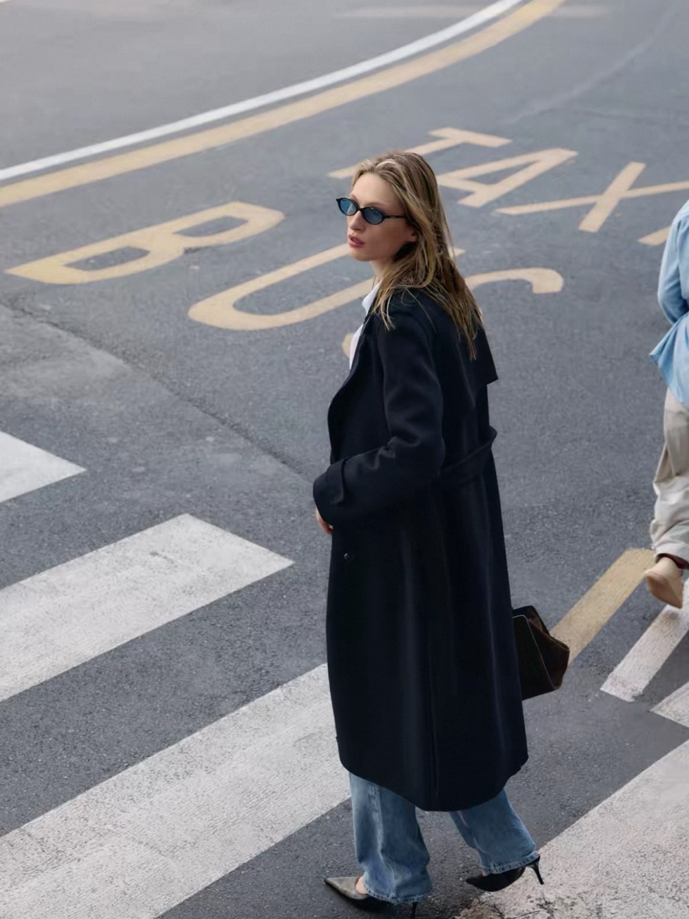 Zara Navy Double-Breasted Wool Trench Coat S